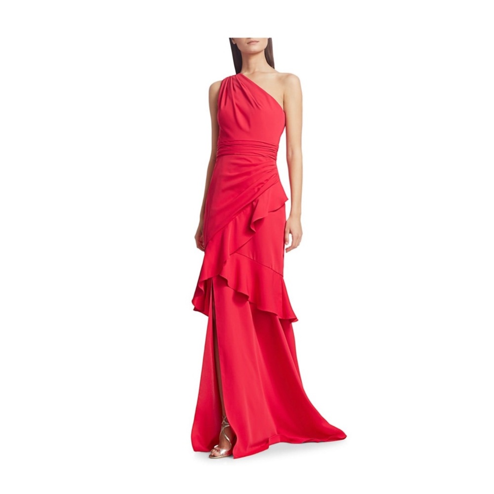 Formal Red-Orange Theia Dress.